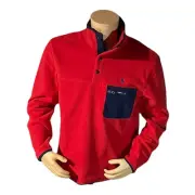 Polo Ralph Lauren Red Navy Blue Polo Pony 4 Snap Fleece Pullover Men's Sz Medium