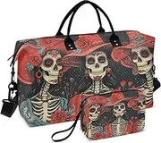 [ZRYSMY] Sugar Skeleton Red Hat Duffel Bag for Traveling, Travel Bag Gym Bag, with Multiple Interior Pockets Shoulder Weekender Bag for Women Men with Toiletry Bag 20.5L x 1.9W x 13.8H, Multi-Colored