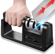 Kitchen Knife Sharpener & Scissor Sharpeners, Manual 3-Stage Knife Sharpening Tool, with Anti Slip Bas,Safely Sharpen Knives with Diamond, Ceramic,Tungsten,Restore and Polish Blades.