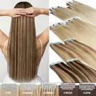 CLEARANCE Tape In Hair Extensions Skin Weft Russian Remy Human Hair Highlight AU