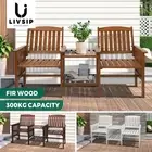 Livsip Wooden Garden Bench 2 Seat Table Loveseat Outdoor Patio Furniture White