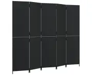 vidaXL Room Divider 5 Panels Black Poly Rattan