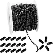 Tiparts 30FT Black Stainless Steel Ball Bead Chains with 20 Pcs Matching Connectors(1 Roll 2.4mm Ball Chains + 20 Connectors)