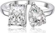 [Yaresul] Toi Et Moi Ring 925 Sterling Silver Women Engagement Ring White/14K Gold Plated 1.5ct 6x8mm Double Stone Ring Emerald & Pear Cut Wedding Eternity Ring Cubic Zirconia Width Band 2mm Size 5-9
