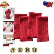 Elegant Set of 4 Red Embroidered Linen Napkins - 18" x 18" for Special Occasions