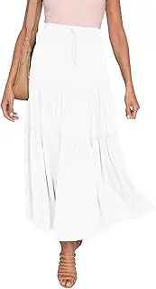 [HAEOF] Women's Boho Elastic High Waist A Line Ruffle Swing Beach Maxi Skirt with Pockets