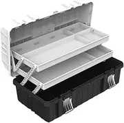 Folpus 3 Layer Foldable Tool Box Tackle Box Sturdy Strong Load Bearing Household 180 Degrees Fully Open Hardware Parts Storage Case, Top Gray Base Black, 49cmx27.5cmx22cm
