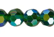 Bead, AB Emerald Green Crystal Glass 8mm Faceted Round with 1.4mm Hole 1 Std(50)