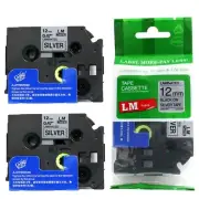 2/Pack 12mm Black on Reflective Silver P-touch Model PT1100, PT-1100 Label Maker
