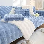soputry Thick Rabbit Plush Sofa Cushion, 2023 New Non-Slip Sofa Cover Super Soft Faux Fur Throw Pillow Cover, Fluffy Couch Cushion Covers Furniture Protector (Blue, Sofa Cushion 90 * 160 cm)