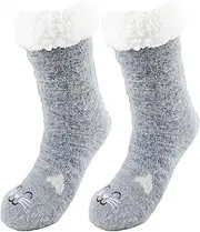[SHEKINI] Womens Fluffy Socks with Grips Fuzzy Slipper Socks Soft Thick Fleece Socks Thermal Crew Socks Cute Non Slip