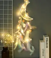 Moon Bubble Dream catchers Rooms Wall Hangings Decor with Light Colorful Feather