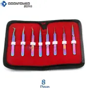 Or Set of 8 Piece Stainless Steel Multi Rainbow Color Eyelash Extension Tweezers