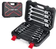 Eastvolt 12-Piece Flex-Head Ratcheting Wrench Set, 8mm-19mm, Spanner, EVHT1201