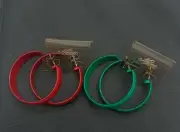 Vintage Lot Of 2 Pairs Of New Old Stock Nemo Brand 80’s Enamel Hoop Earrings NOS