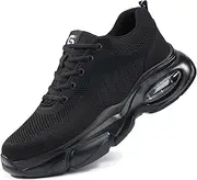 [ZHENSI] Safety Trainers for Men Steel Toe Cap Work Shoes Air Cushion Lightweight Construction Industrial Shoes Non-Slip Breathable