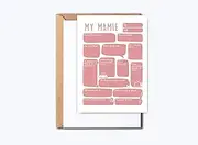 HKDesignGift My Mamie Card - Mothers Day Card - Funny Birthday Day Gift - Personalised Fill In The Blanks Keepsake Card - Mamie Gift From Son Daughter - Grandchildren