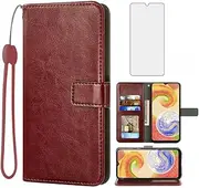 [Asuwish] Compatible with Samsung Galaxy A04e Wallet Case Tempered Glass Screen Protector and Leather Flip Cover Card Holder Stand Cell Accessories Phone Cases for AO4e A 04e Women Men Brown