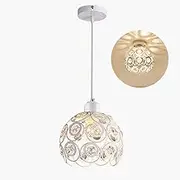 Modern Crystal Ball Pendant Light, Metal Ceiling Mount, Decorative Spherical Shade, E27 Base, Kitchen Restaurant Bar Balcony Hanging Pendant Light, Bulb Not Included (White)