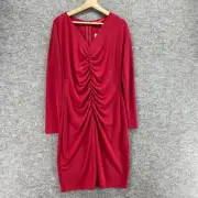 New Narciso Rodriguez Dress Women L Large Red Shift Midi V-Neck Long Sleeve