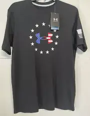 UNDER ARMOUR men loose ISO CHILL UPF50 freedom t shirt black sz small
