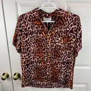 New NWT Women's One Teaspoon Polynesian Animal Print Button Front Top Medium M