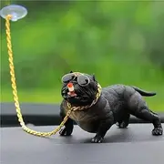 FOWSEEK Bulldog Car Accessory, Resin Statue with Non-Slip Mat & Gold Chain, Black, Car Decoration, Home Decor, Fish Tank Ornament