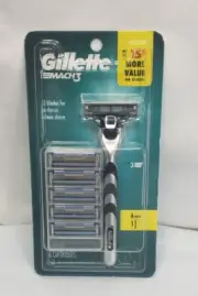 Gillette Mach3 Razor Blade Manual Razor 1 Handle 6 Blade Refills Silver *New