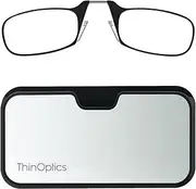 ThinOptics, Silver black metal capsule with black frames, 1.5 Strength