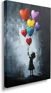 Banksy Girl Canvas Wall Art Heart Balloon Kid Painting Picture Street Graffiti Framed for Bathroom Bedroom Living Room Pop Modern Home Office Wall Decor 12"x16"