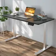 Advwin Adjustable Height Electric Standing Desk, Motorised Stand Up Desk Sit Stand Desk 140cm Splice Board, Silver Frame/Black Matte Table Top