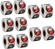 CALLARON 5sets 2 Rolls Christmas Seal Stickers Adhesive Present Box and Candy Bag Label Stickers Fun Xmas with Santa Snowman and Xmas Tree Patterns for Unique Present Packaging 2rolls*5