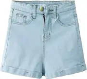 [PCBVAKGKYT] 2024 Summer Thin Section Versatile Rolled Edge High-Waisted Light Color Denim Shorts Women's Elastic Cotton Shorts Wholesale