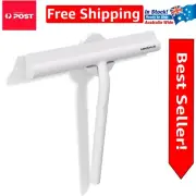 Wide Rubber Blade Shower Squeegee with Stylish Magnetic Hook - White Finish
