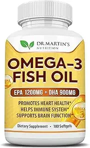 Omega-3 Fish Oil 3750mg Triple Strength - 180 Burpless Softgels | EPA 1200mg + DHA 900mg | Promotes Healthy Heart, Immune System, Eyes, Skin & Brain Function
