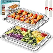 Xumilas Air Fryer Rack for Oven, Stainless Steel Trays with Basket (Large 39x28cm & Medium 33x25cm) Non-Stick, Oven Safe to 232°C, Dishwasher Safe, Universal Fit for Electric/Convection/Fan-Fed Ovens