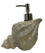 Beach Theme Conch Seashell Soap Dispenser Light Blue Beige Ceramic