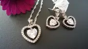 STUNNING 925 SOLID STERLING SILVER LOVE HEART ZIRCONIA SET PENDANT & EARRINGS