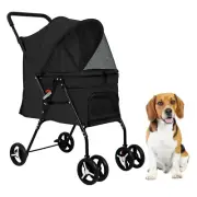 Pet Stroller Folding Dog Cat Stroller 4 Wheels with Large Door Curtain Mesh