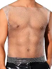 [Lars Amadeus] Rhinestone Fishnet Tank Tops for Men's Shiny Sparkly Mesh Sleeveless Tops Festival Sheer Vest