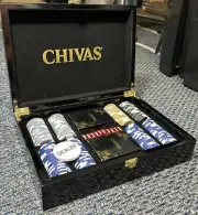 Chivas Pernod Poker Chip Set With Chips Decks Dealer Button Dice Black Lion New