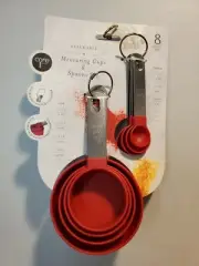 8 pc stackable measuring cups and spoons set New red kitchen baking cooking