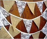 Party Decorations Vintage Wedding Bunting Rustic Burlap Banner Lace Fabric Pennant Garlands Wedding Decoration Party Supplies Banner Streamer (Color : 02)