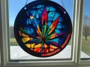 Marijuana Canibus Weed Green Leaf Sun Catcher Brand New Ships With Tracking