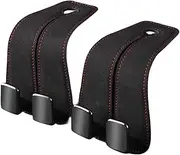 Kapoorow Double Hook for Car Seat Back - Upgraded 2 in 1 Purse Hook, Suede Universal Hidden Multifunctional Headrest Organizer for Car, Home (Black, 2pcs)
