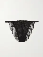 [COCO DE MER] COCO DE MER - Athena Embroidered Tulle Briefs - Black - large large Black