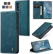 [Cracedily] Mobile Phone Case for Samsung Galaxy S23 Plus 5G Case, Flip Case Premium Leather Flip Case Magnetic Card Slot Stand Function Flip Case Protective Cover for Samsung S23 Plus, Teal Green