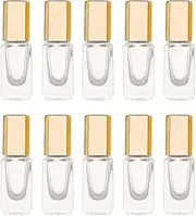 3ml Square Glass Roller Bottle For Essential Oils,Mini Glass Bottles With Stainless Steel Roller Balls,Gold Aluminum Caps Portable Roll-On Vial Aromatherapy Perfume Container-10 Pack