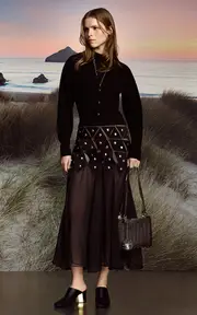 [Rabanne] Studded Cutout Mesh Midi Skirt
