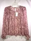 Lucky Brand Mauve Pink Boho Semi Sheer Floral Print Top Ruffle Detailing Size S